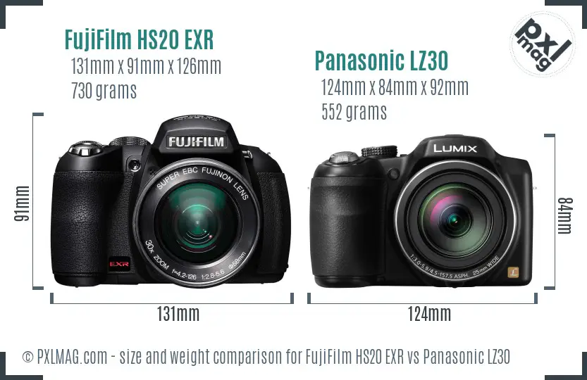 FujiFilm HS20 EXR vs Panasonic LZ30 size comparison