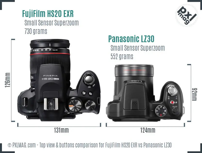 FujiFilm HS20 EXR vs Panasonic LZ30 top view buttons comparison