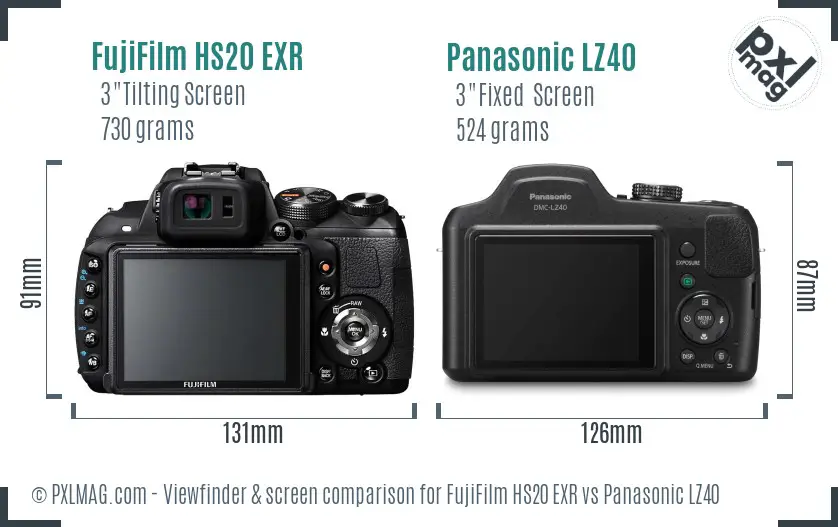 FujiFilm HS20 EXR vs Panasonic LZ40 Screen and Viewfinder comparison