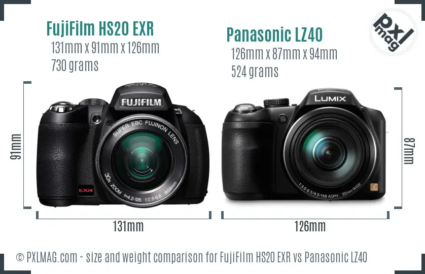 FujiFilm HS20 EXR vs Panasonic LZ40 size comparison FujiFilm HS20 EXR vs Panasonic LZ40 size comparison