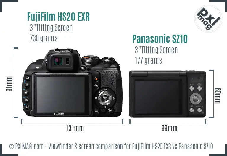FujiFilm HS20 EXR vs Panasonic SZ10 Screen and Viewfinder comparison