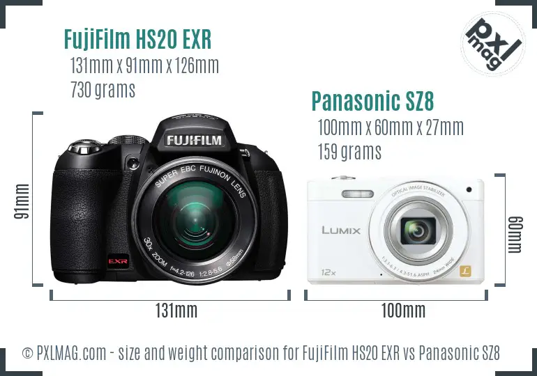 FujiFilm HS20 EXR vs Panasonic SZ8 size comparison