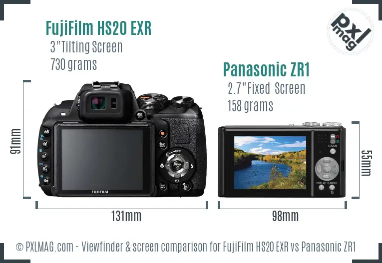 FujiFilm HS20 EXR vs Panasonic ZR1 Screen and Viewfinder comparison