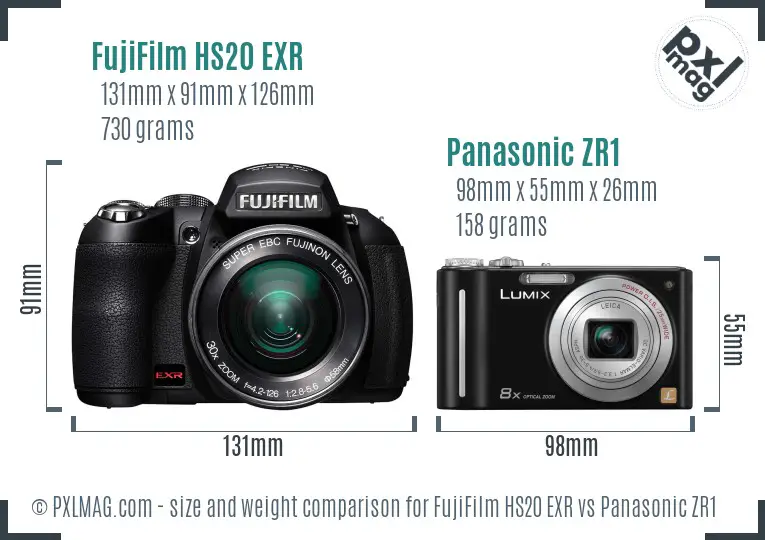 FujiFilm HS20 EXR vs Panasonic ZR1 size comparison