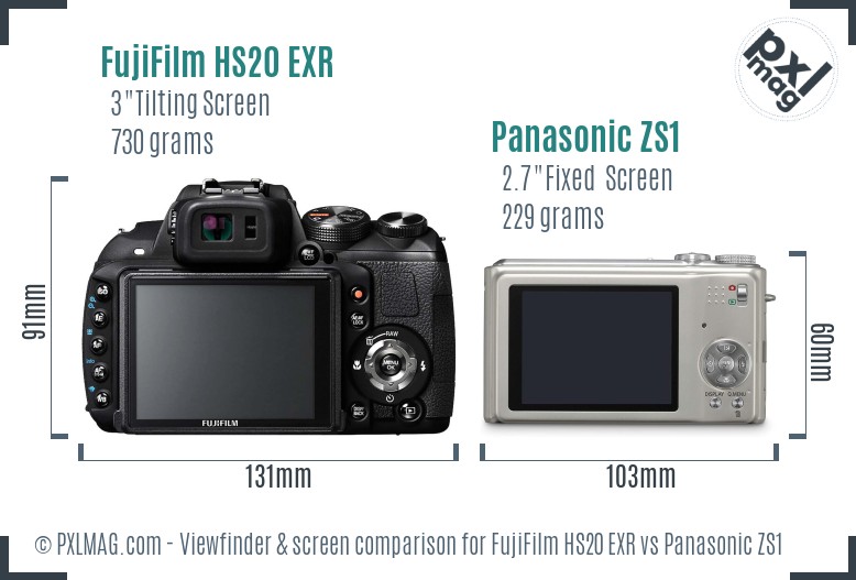 FujiFilm HS20 EXR vs Panasonic ZS1 Screen and Viewfinder comparison
