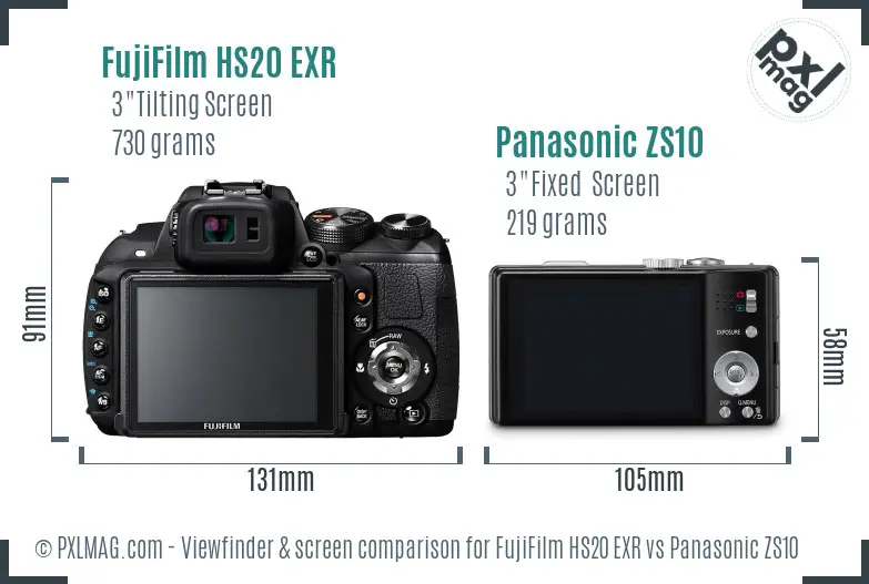 FujiFilm HS20 EXR vs Panasonic ZS10 Screen and Viewfinder comparison