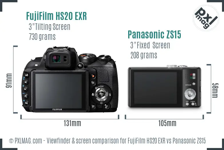 FujiFilm HS20 EXR vs Panasonic ZS15 Screen and Viewfinder comparison FujiFilm HS20 EXR vs Panasonic ZS15 Screen and Viewfinder comparison
