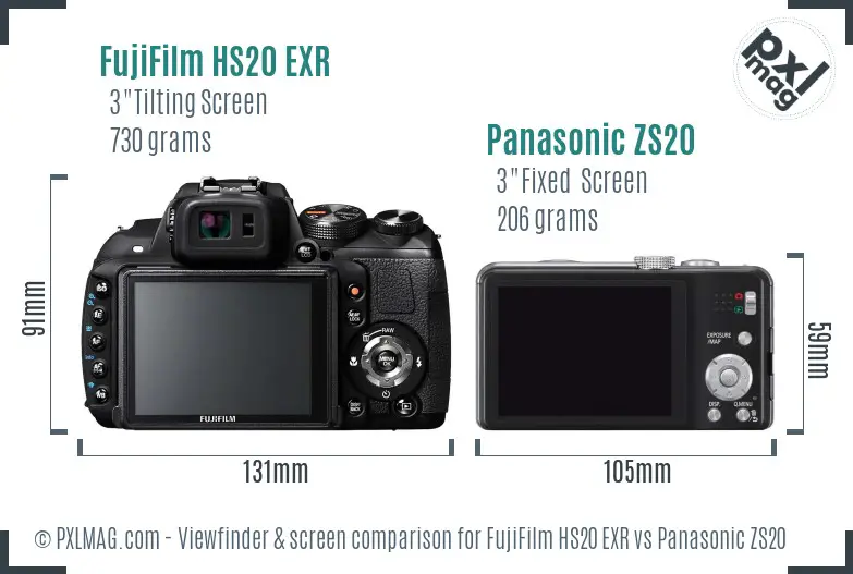 FujiFilm HS20 EXR vs Panasonic ZS20 Screen and Viewfinder comparison
