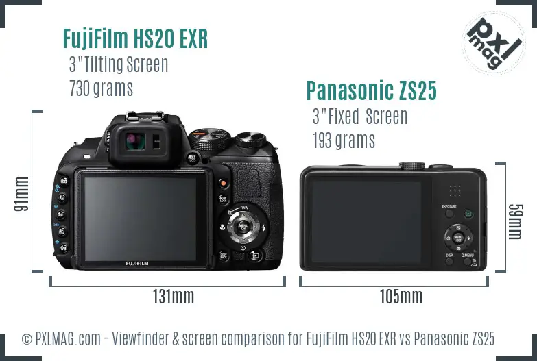 FujiFilm HS20 EXR vs Panasonic ZS25 Screen and Viewfinder comparison FujiFilm HS20 EXR vs Panasonic ZS25 Screen and Viewfinder comparison