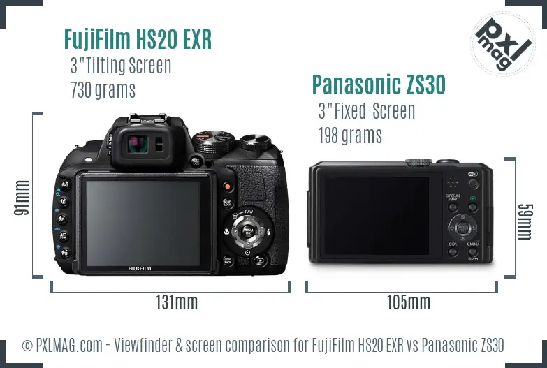 FujiFilm HS20 EXR vs Panasonic ZS30 Screen and Viewfinder comparison