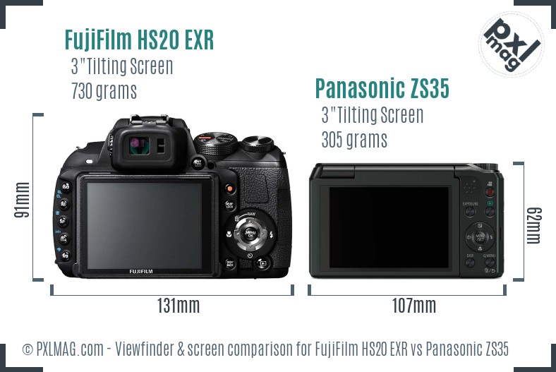 FujiFilm HS20 EXR vs Panasonic ZS35 Screen and Viewfinder comparison