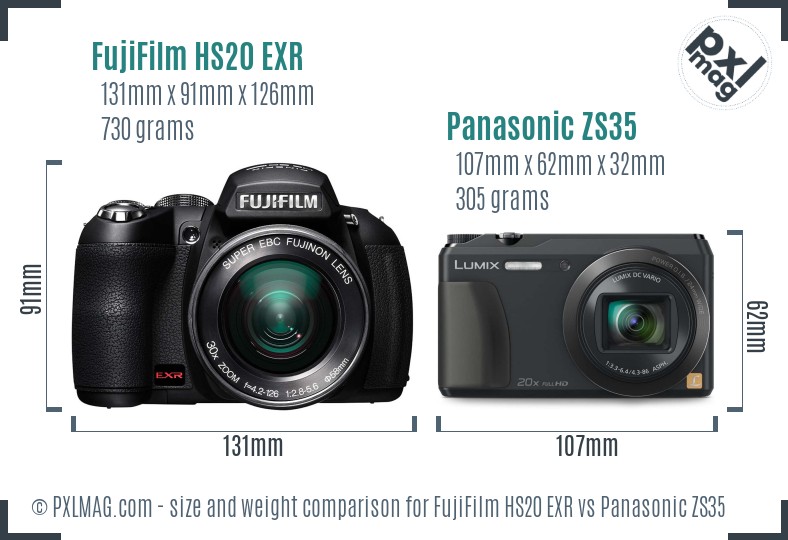 FujiFilm HS20 EXR vs Panasonic ZS35 size comparison FujiFilm HS20 EXR vs Panasonic ZS35 size comparison