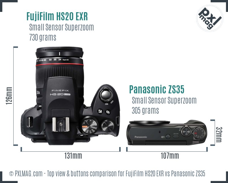 FujiFilm HS20 EXR vs Panasonic ZS35 top view buttons comparison