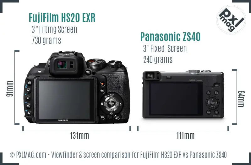 FujiFilm HS20 EXR vs Panasonic ZS40 Screen and Viewfinder comparison