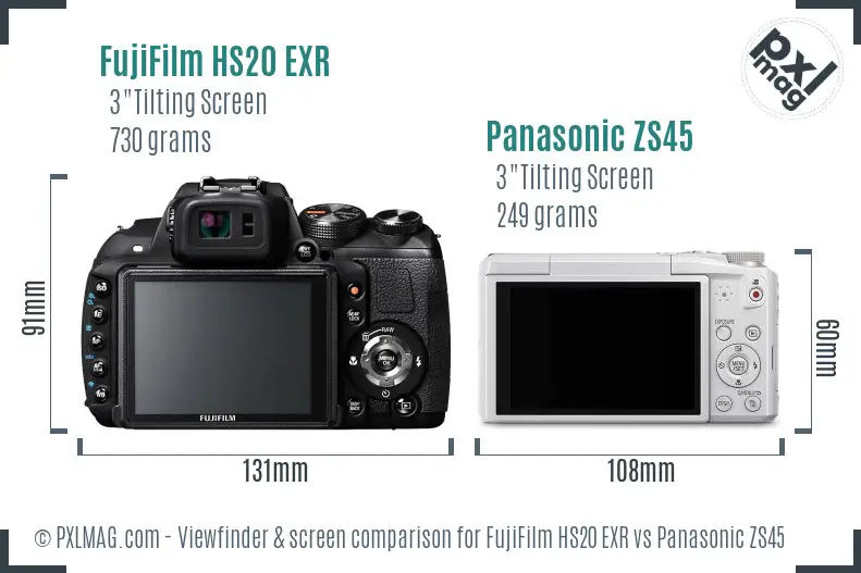 FujiFilm HS20 EXR vs Panasonic ZS45 Screen and Viewfinder comparison