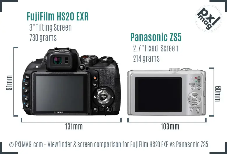 FujiFilm HS20 EXR vs Panasonic ZS5 Screen and Viewfinder comparison