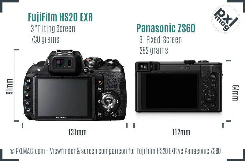 FujiFilm HS20 EXR vs Panasonic ZS60 Screen and Viewfinder comparison