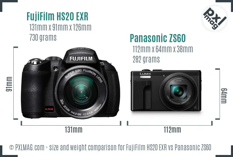 FujiFilm HS20 EXR vs Panasonic ZS60 size comparison