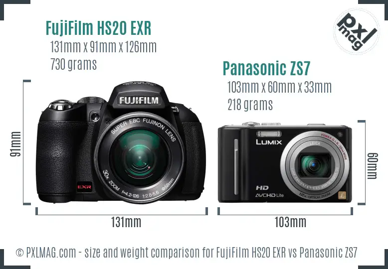 FujiFilm HS20 EXR vs Panasonic ZS7 size comparison