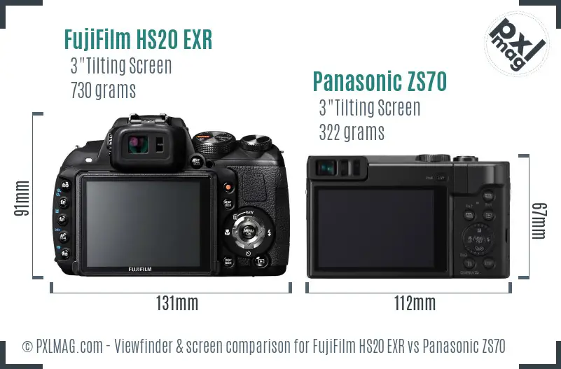 FujiFilm HS20 EXR vs Panasonic ZS70 Screen and Viewfinder comparison