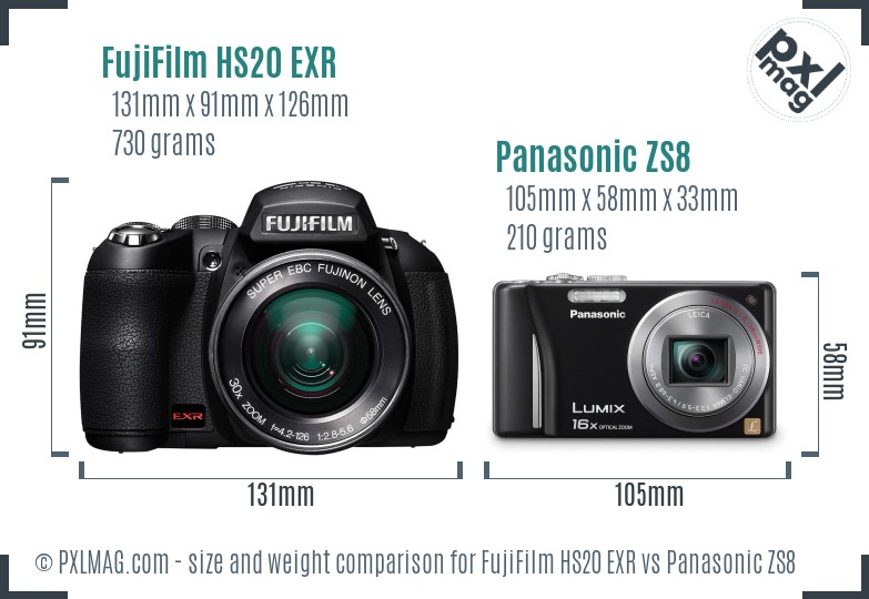 FujiFilm HS20 EXR vs Panasonic ZS8 size comparison FujiFilm HS20 EXR vs Panasonic ZS8 size comparison