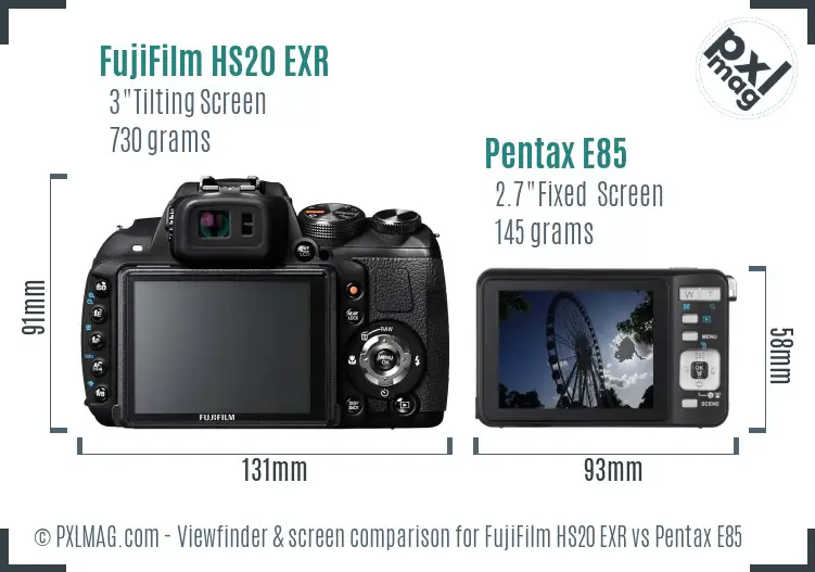 FujiFilm HS20 EXR vs Pentax E85 Screen and Viewfinder comparison