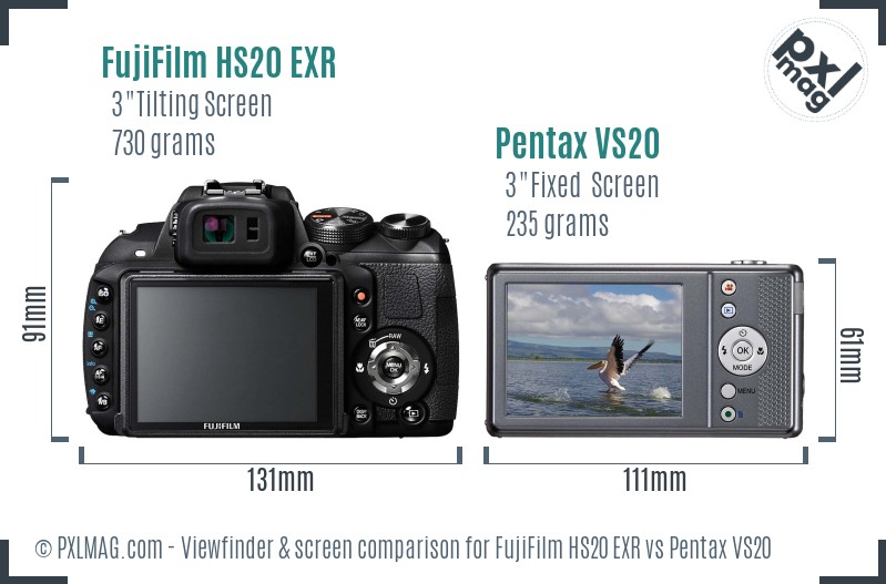 FujiFilm HS20 EXR vs Pentax VS20 Screen and Viewfinder comparison