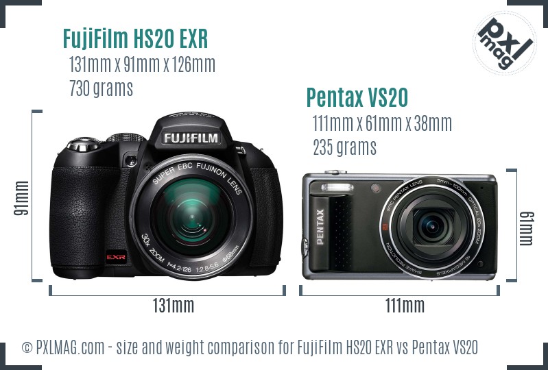 FujiFilm HS20 EXR vs Pentax VS20 size comparison