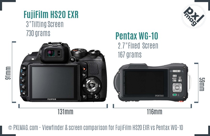 FujiFilm HS20 EXR vs Pentax WG-10 Screen and Viewfinder comparison