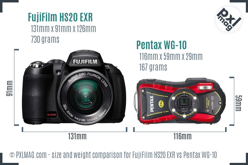 FujiFilm HS20 EXR vs Pentax WG-10 size comparison FujiFilm HS20 EXR vs Pentax WG-10 size comparison