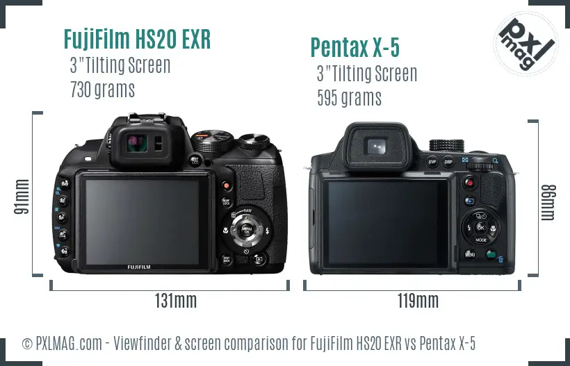 FujiFilm HS20 EXR vs Pentax X-5 Screen and Viewfinder comparison