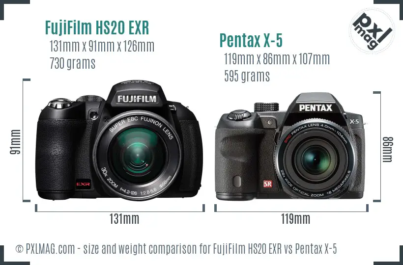 FujiFilm HS20 EXR vs Pentax X-5 size comparison