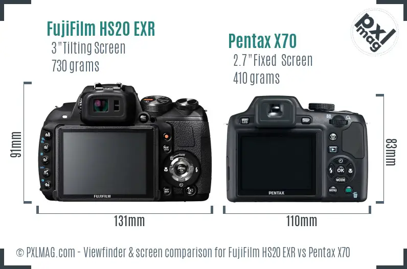 FujiFilm HS20 EXR vs Pentax X70 Screen and Viewfinder comparison