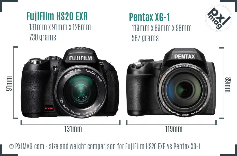 FujiFilm HS20 EXR vs Pentax XG-1 size comparison FujiFilm HS20 EXR vs Pentax XG-1 size comparison