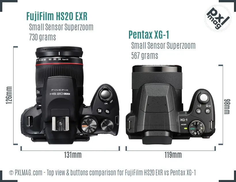 FujiFilm HS20 EXR vs Pentax XG-1 top view buttons comparison FujiFilm HS20 EXR vs Pentax XG-1 top view buttons comparison