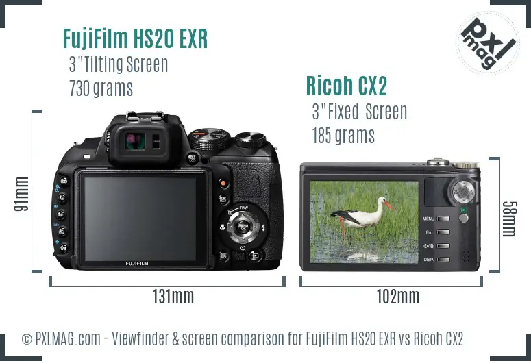 FujiFilm HS20 EXR vs Ricoh CX2 Screen and Viewfinder comparison FujiFilm HS20 EXR vs Ricoh CX2 Screen and Viewfinder comparison