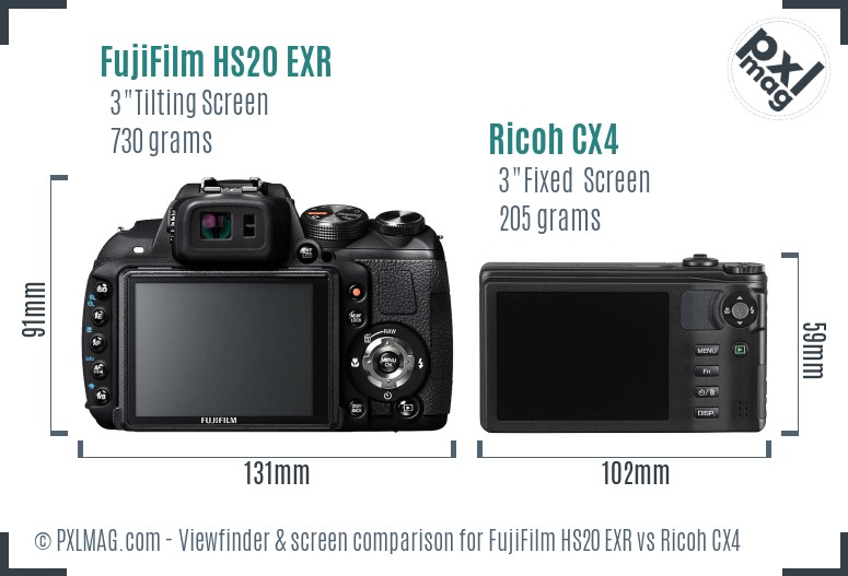 FujiFilm HS20 EXR vs Ricoh CX4 Screen and Viewfinder comparison