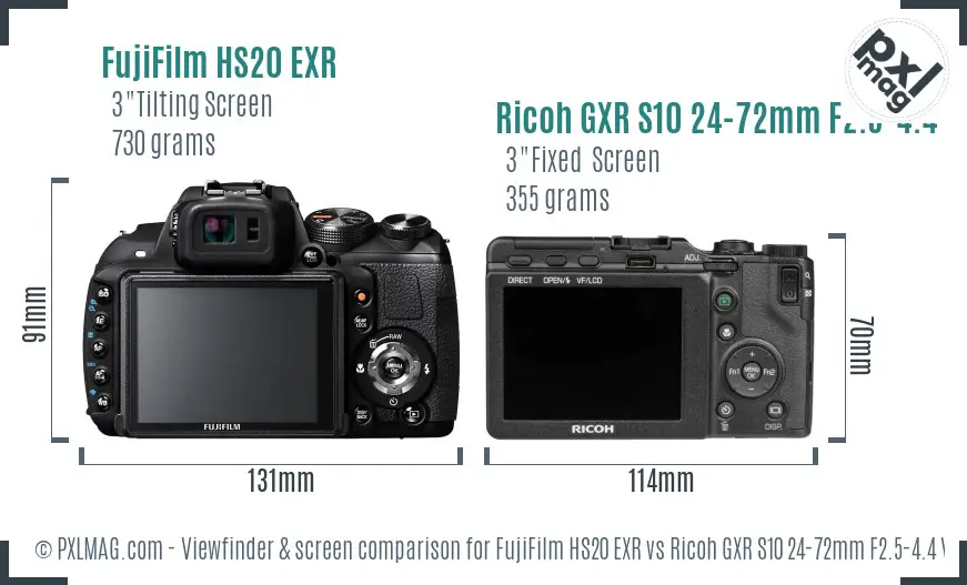 FujiFilm HS20 EXR vs Ricoh GXR S10 24-72mm F2.5-4.4 VC Screen and Viewfinder comparison