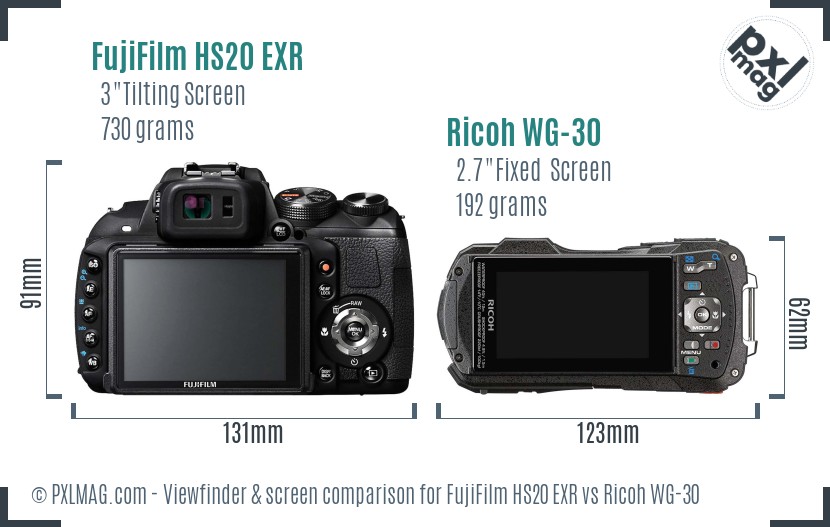 FujiFilm HS20 EXR vs Ricoh WG-30 Screen and Viewfinder comparison