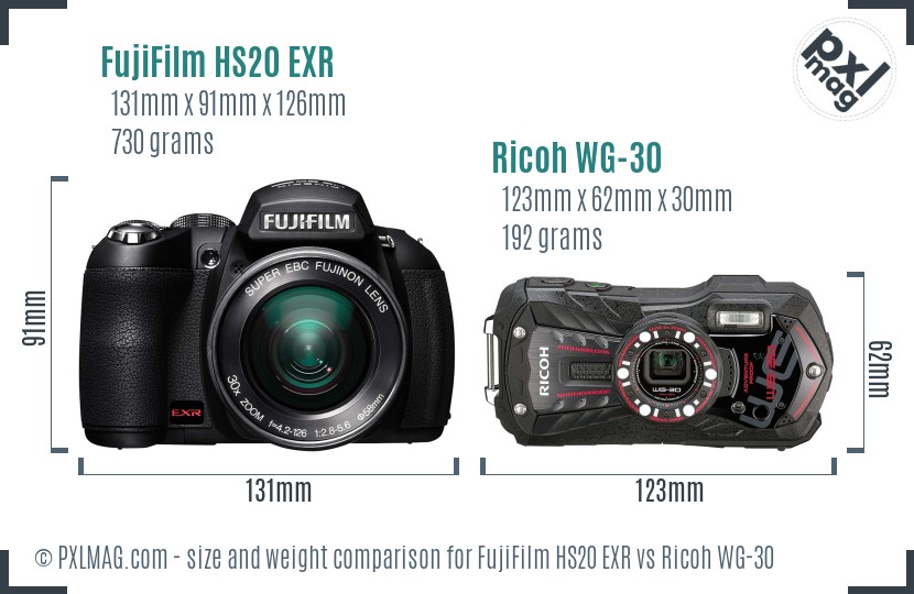 FujiFilm HS20 EXR vs Ricoh WG-30 size comparison FujiFilm HS20 EXR vs Ricoh WG-30 size comparison