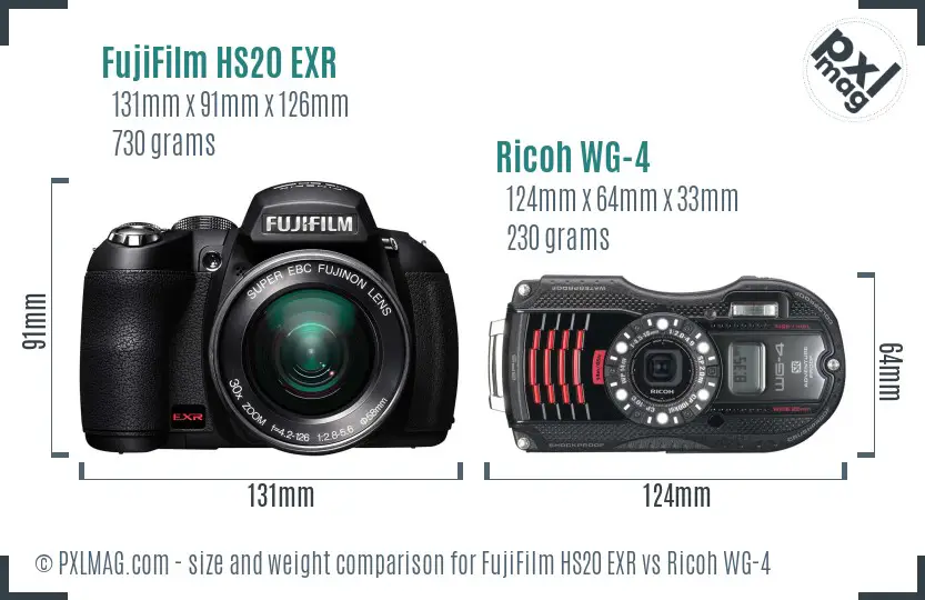 FujiFilm HS20 EXR vs Ricoh WG-4 size comparison FujiFilm HS20 EXR vs Ricoh WG-4 size comparison