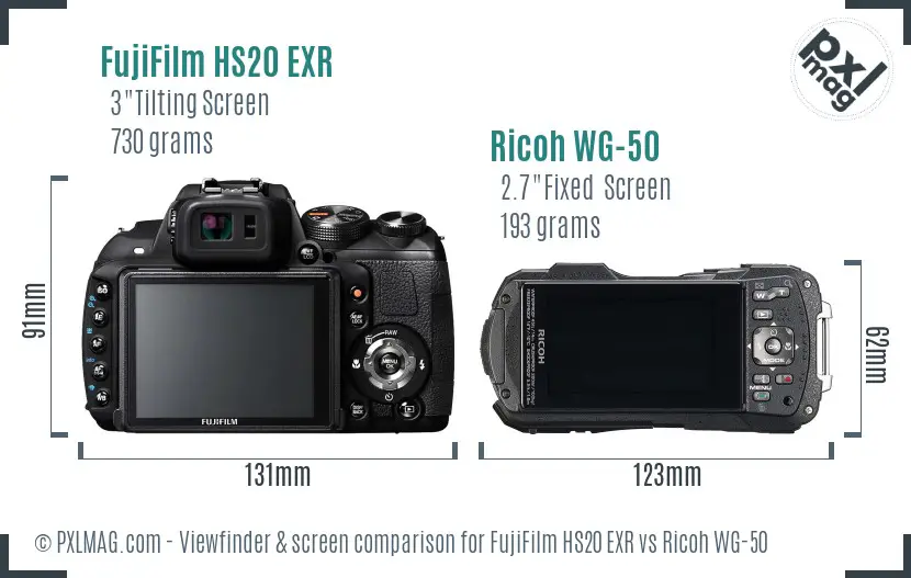 FujiFilm HS20 EXR vs Ricoh WG-50 Screen and Viewfinder comparison