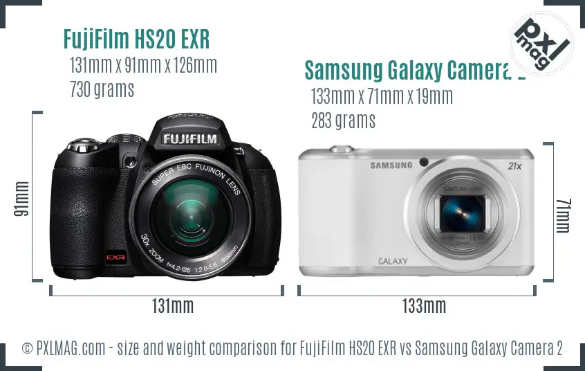 FujiFilm HS20 EXR vs Samsung Galaxy Camera 2 size comparison FujiFilm HS20 EXR vs Samsung Galaxy Camera 2 size comparison
