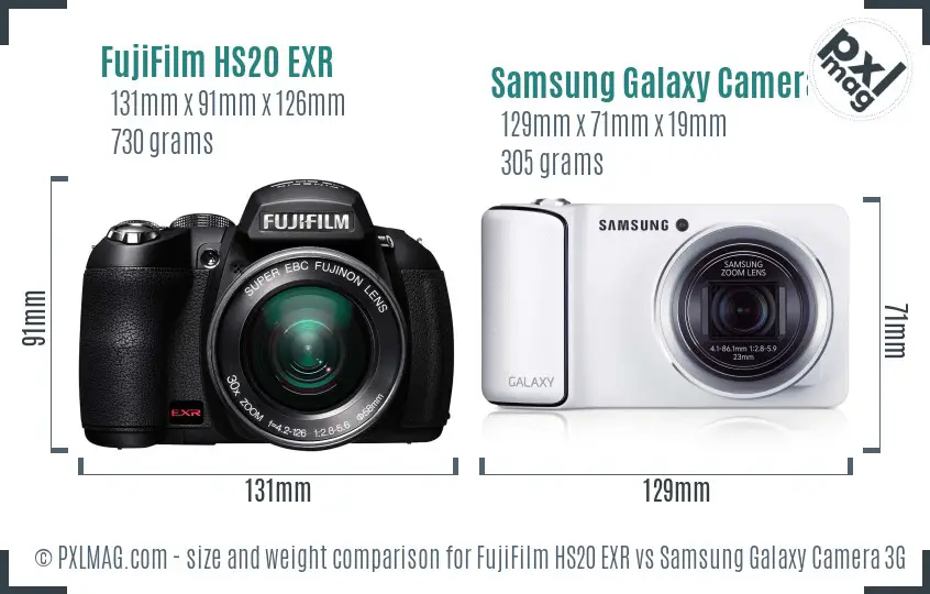 FujiFilm HS20 EXR vs Samsung Galaxy Camera 3G size comparison