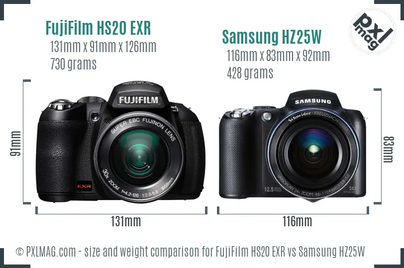 FujiFilm HS20 EXR vs Samsung HZ25W size comparison
