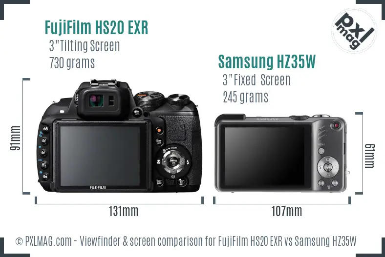 FujiFilm HS20 EXR vs Samsung HZ35W Screen and Viewfinder comparison