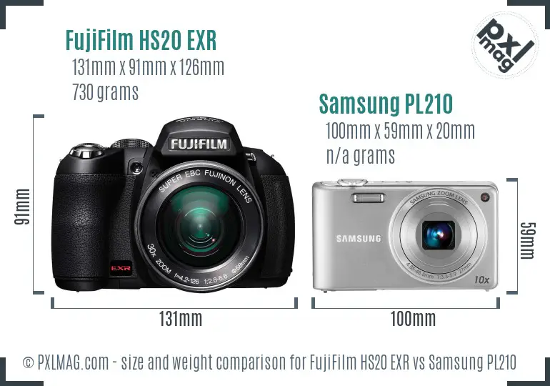 FujiFilm HS20 EXR vs Samsung PL210 size comparison FujiFilm HS20 EXR vs Samsung PL210 size comparison