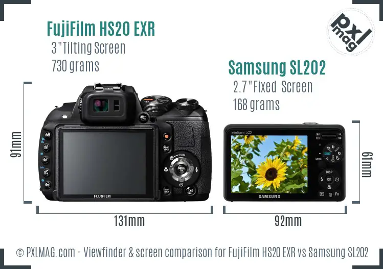 FujiFilm HS20 EXR vs Samsung SL202 Screen and Viewfinder comparison FujiFilm HS20 EXR vs Samsung SL202 Screen and Viewfinder comparison