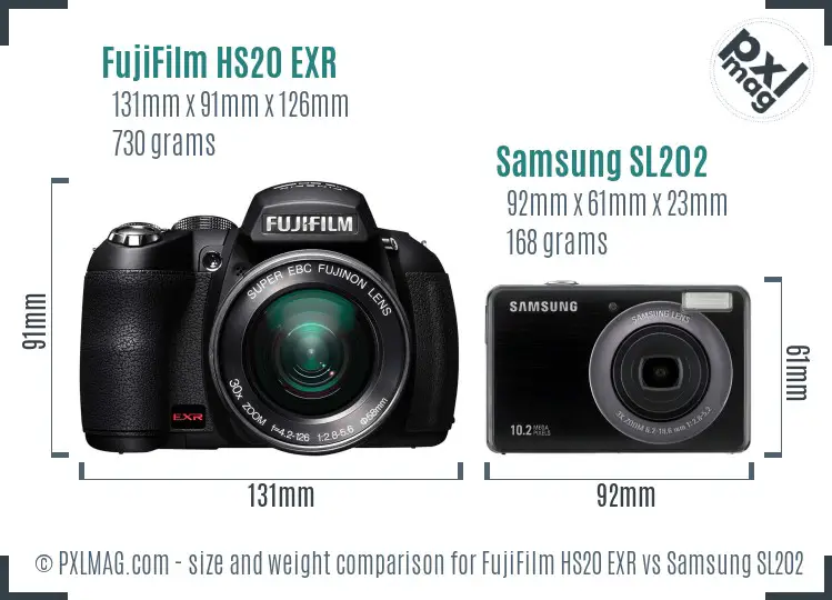 FujiFilm HS20 EXR vs Samsung SL202 size comparison FujiFilm HS20 EXR vs Samsung SL202 size comparison