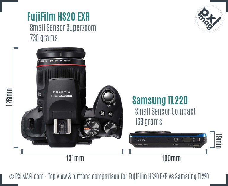 FujiFilm HS20 EXR vs Samsung TL220 top view buttons comparison